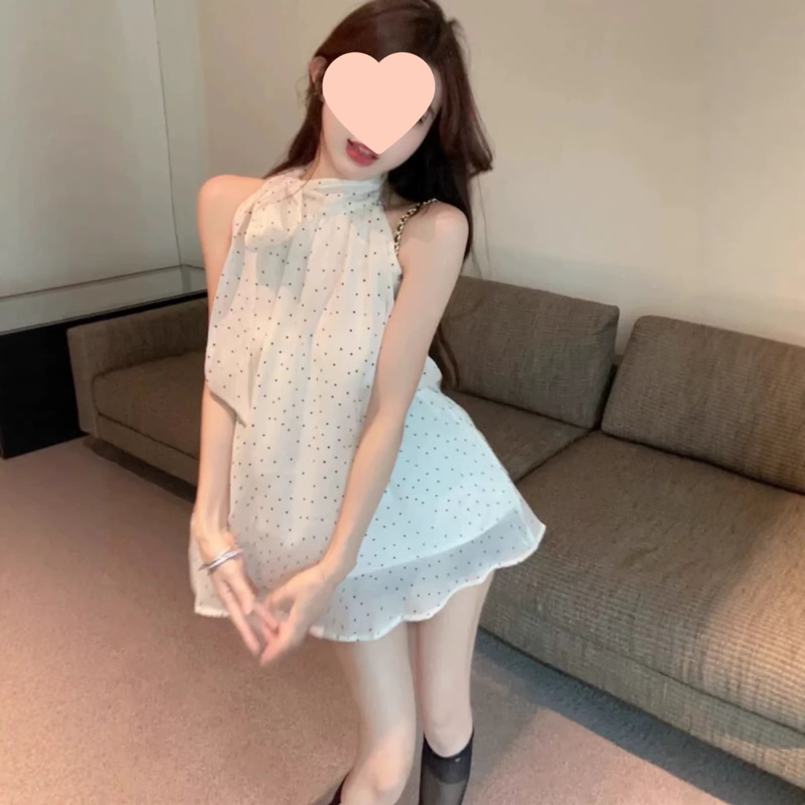 Original Chiffon Fabric with Lining, Halterneck Camisole Top for Women, Summer Loose Casual Chic Polka Dot Blouse