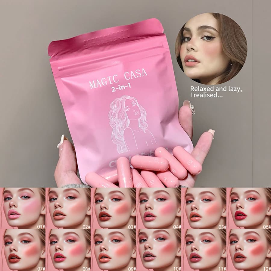MAGIC CASA 12-color lip and cheek lipstick set capsule lipstick long-lasting non-stick cup mini matte lipstick