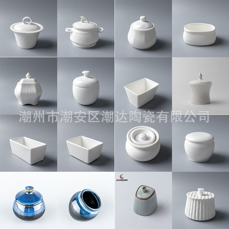 Ceramic coffee shop restaurant rectangular sugar cube holder pure white sugar container with logo fired ceramic sugar jar factory wholesale
