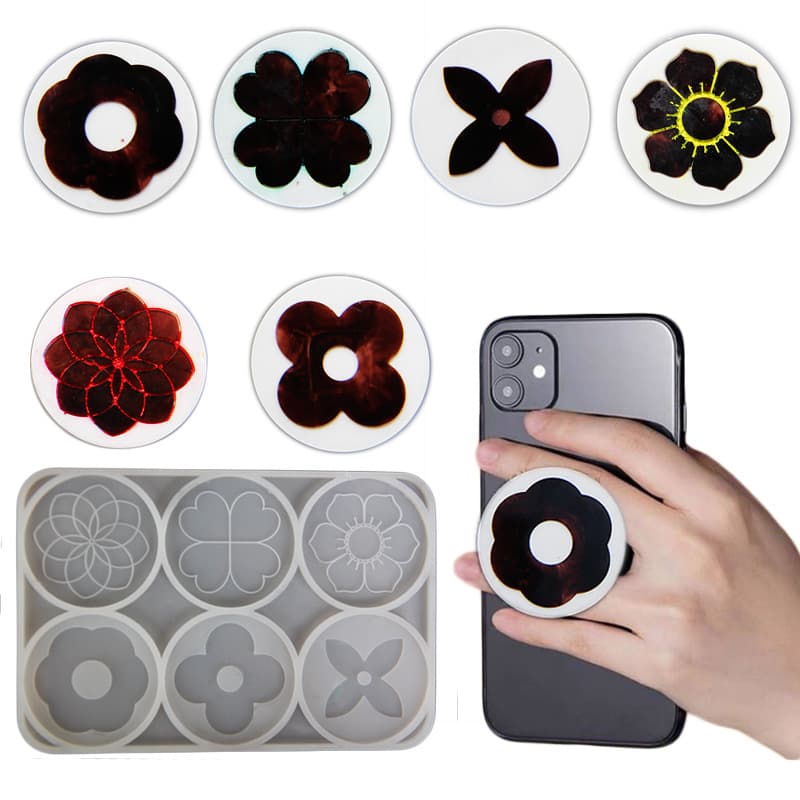 Youyou mold flower-shaped mobile phone holder glue mold round four-leaf clover flower glue mirror mold