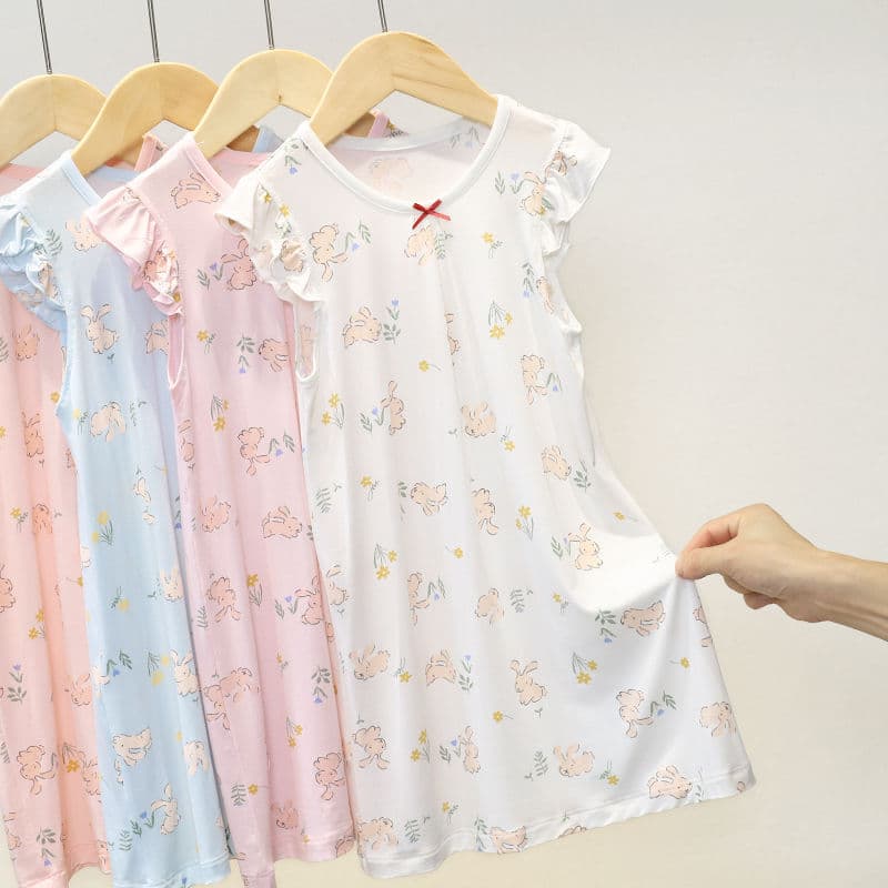 Girls baby nightgown modal summer ice silk thin section medium and large children princess style girls home clothes children's pajamas