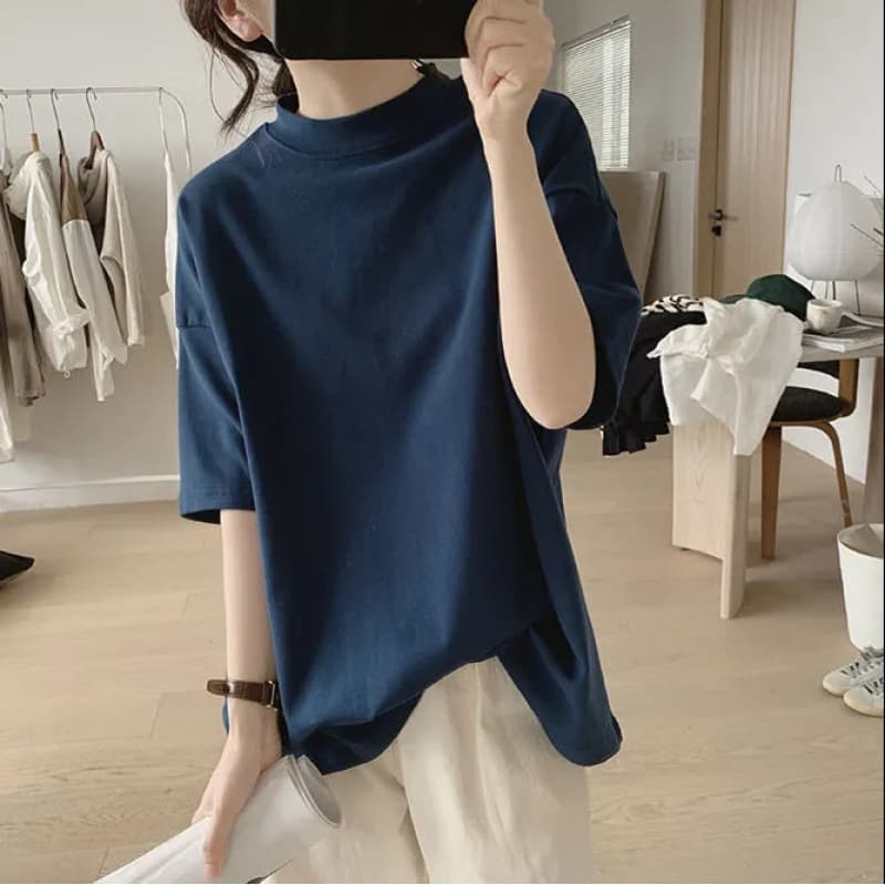 Cross-border cotton T-shirt for women Summer new loose slimming Japanese and Korean version simple half-sleeved age-reducing cotton basic top for women