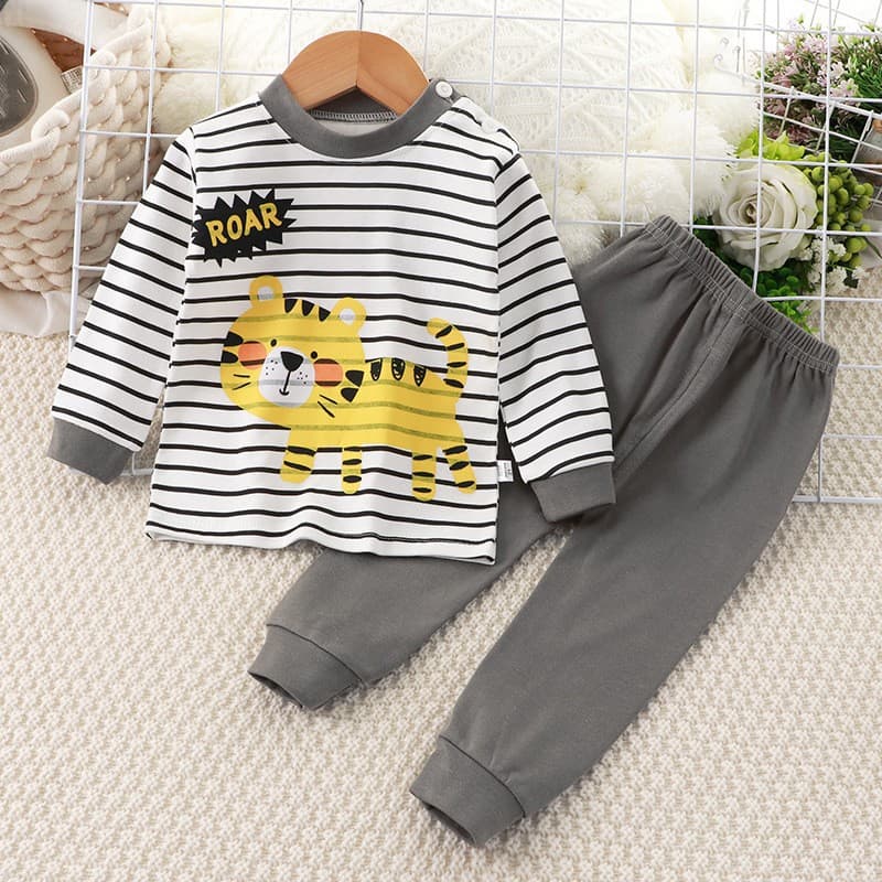 2026 New Spring/Autumn Children's Pure Cotton Underwear Set, Homewear Boys' Long-Sleeve Top and Pants, Girls' Pajamas Two-Piece Set