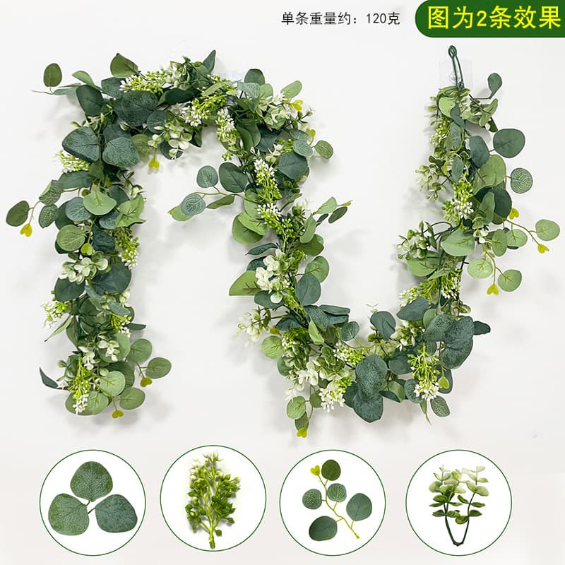 Cross-Border Eucalyptus Artificial Money Leaf Vine Fake Flower Vine Wrapping Living Room Air Conditioner Water Pipe Cover Decorative Plant