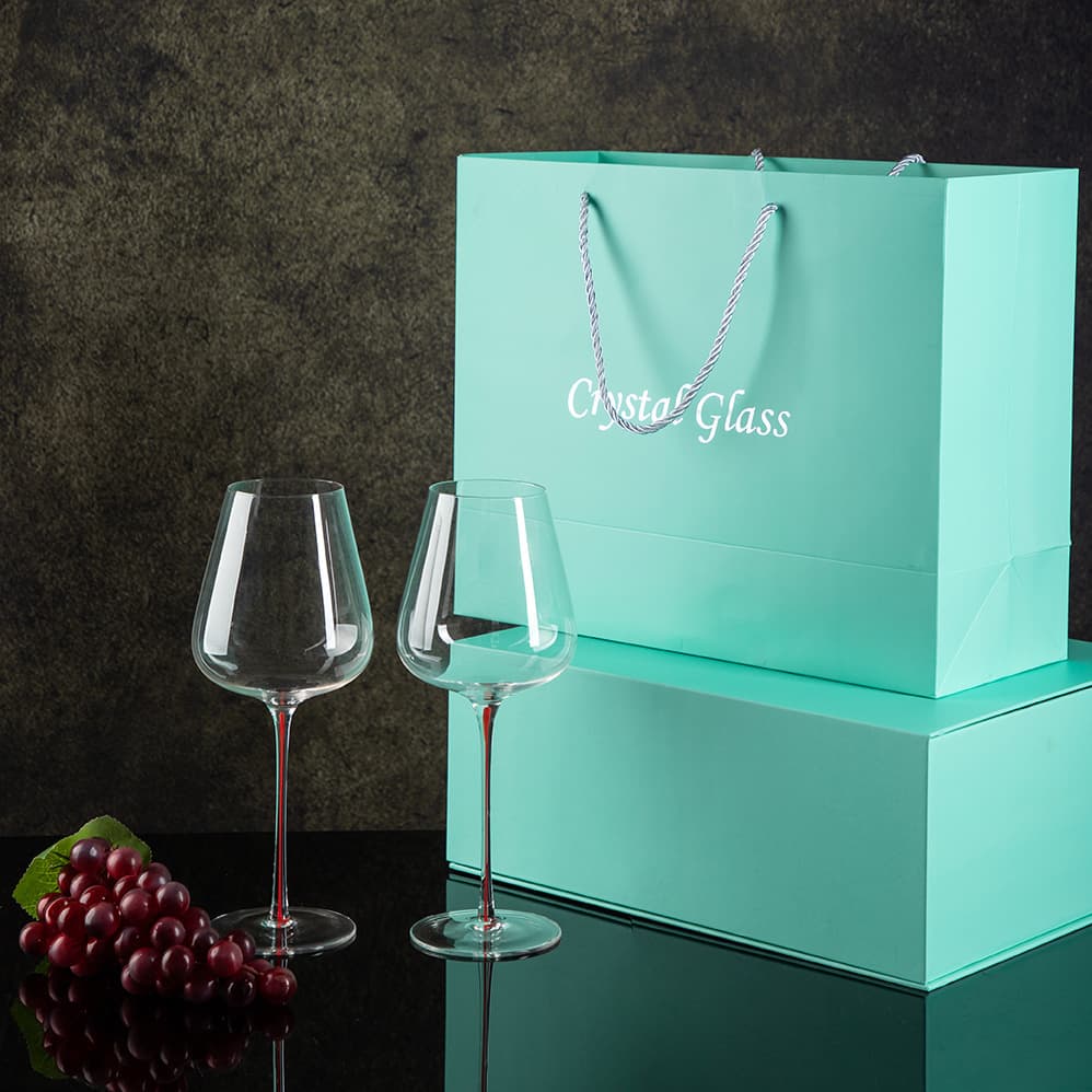 Light luxury red stem burgundy red wine glass tulip wine glass pot belly goblet gift box set wire inserting technology