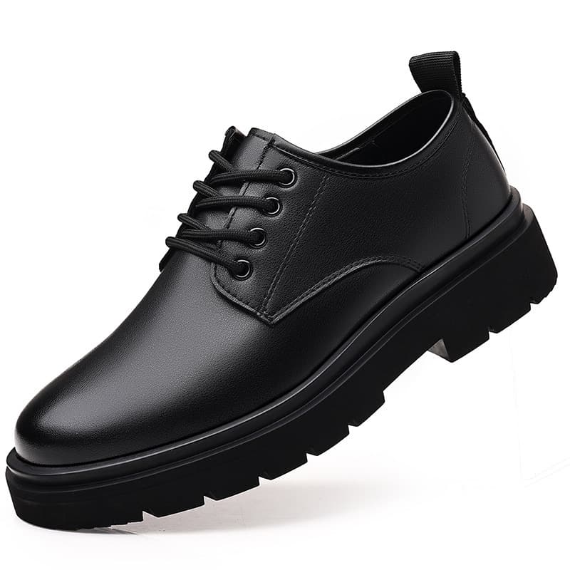 Men's Leather Shoes Spring British Thick Sole Casual Derby Shoes, Formal Wedding Black Low-Top Martin Boots 22717