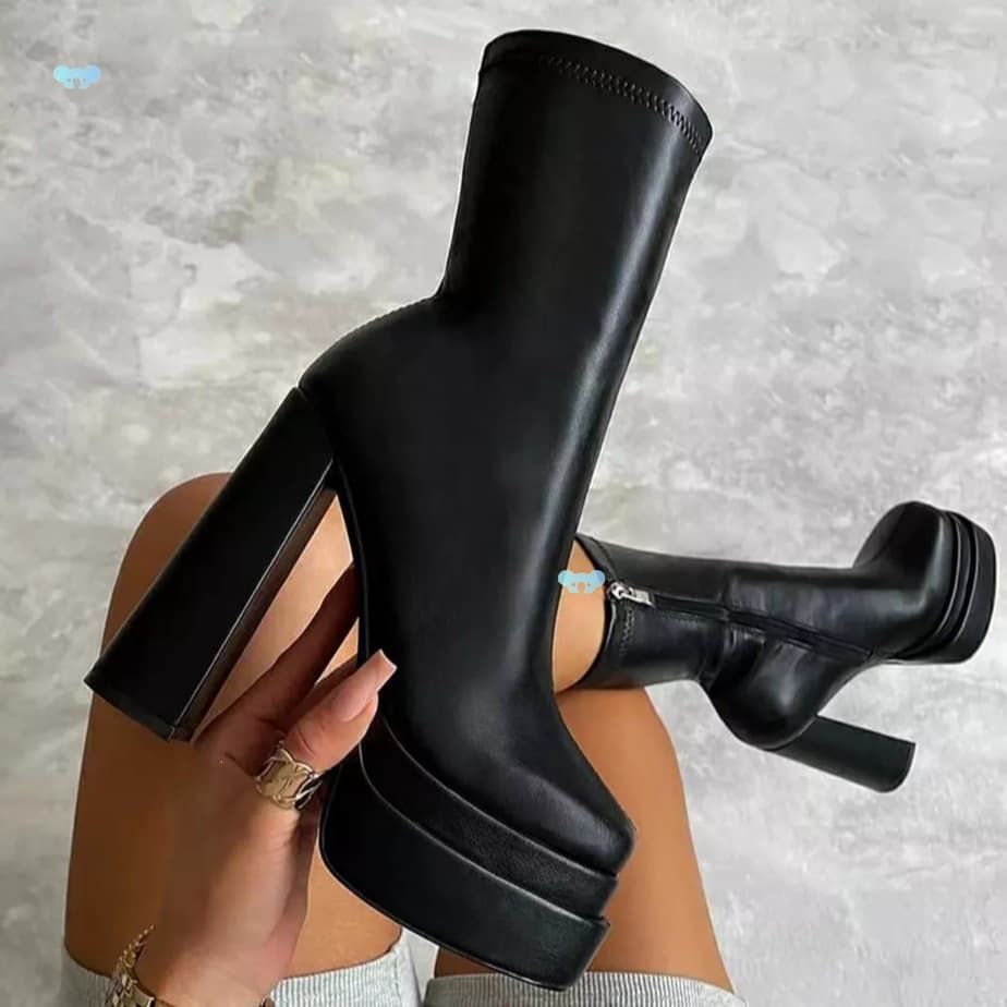 Women's High Heel Boots PU Leather Ankle Boots Size 43