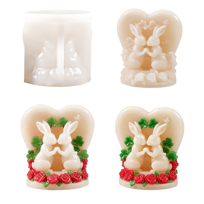 Easter lover three-dimensional love rabbit silicone mold diy aromatherapy gypsum cement candle ornaments glue mill