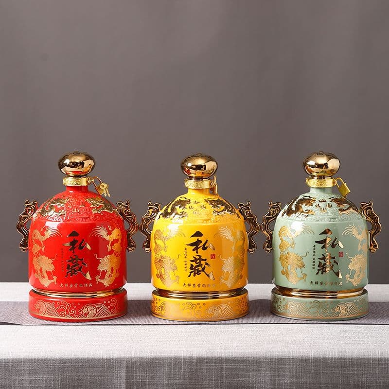 Jingdezhen 5-Jin Dragon Zun Belly-style Sealed Empty Liquor Bottle with Lid, Home Use Gift Box Set