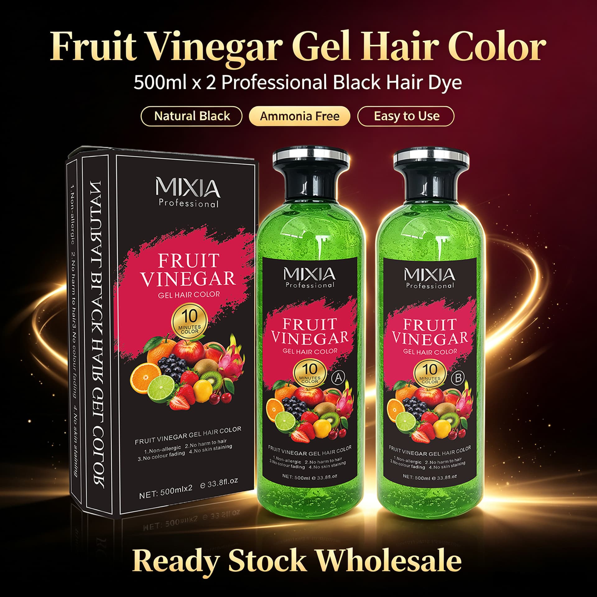 Dual Bottle 500ml Crystal Black Oil Hair Dye Gel Fruit Vinegar Formula Fast Black Natural Black Bubble Hair Color Cream