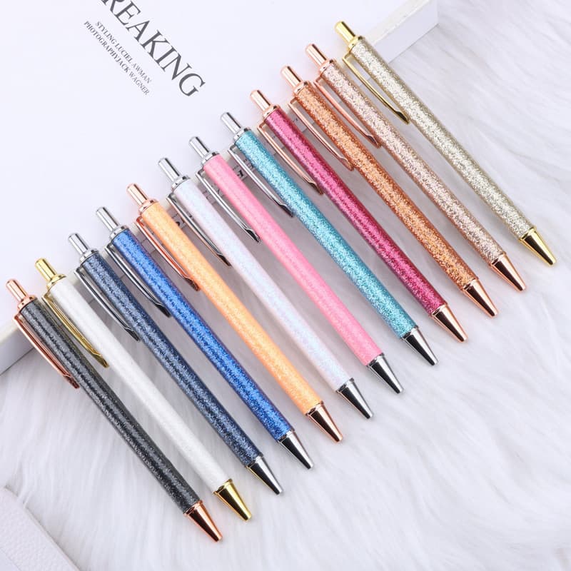 Gold Powder Click Ballpoint Pen Creative Glitter PU Leather Gift Pen Cross-Border Hot Selling Student Stationery In Stock Wholesale