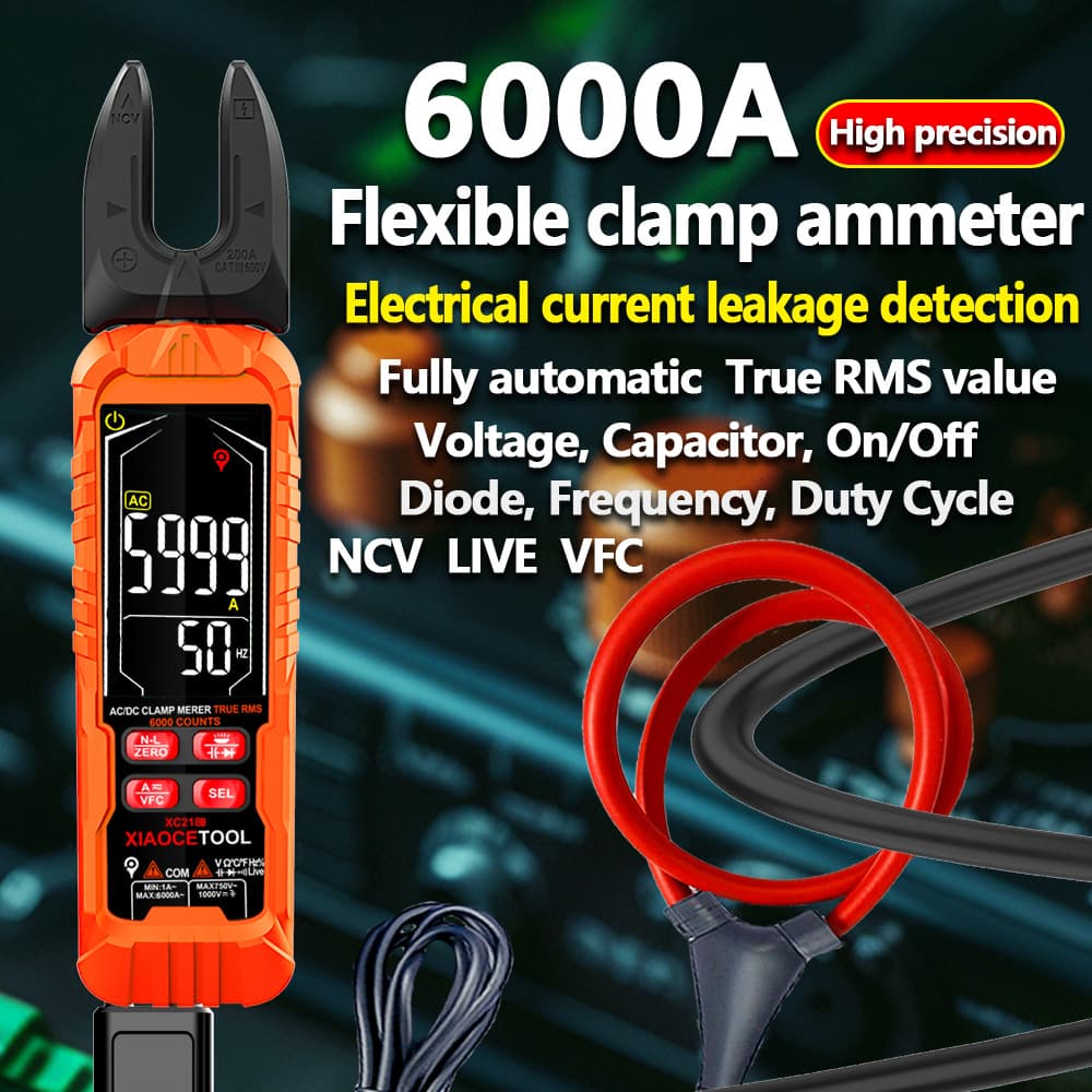 Mini U-Shaped Clamp Multimeter Digital High-Precision Electrician Special 6000A Flexible Current Clamp AC/DC Clamp Meter