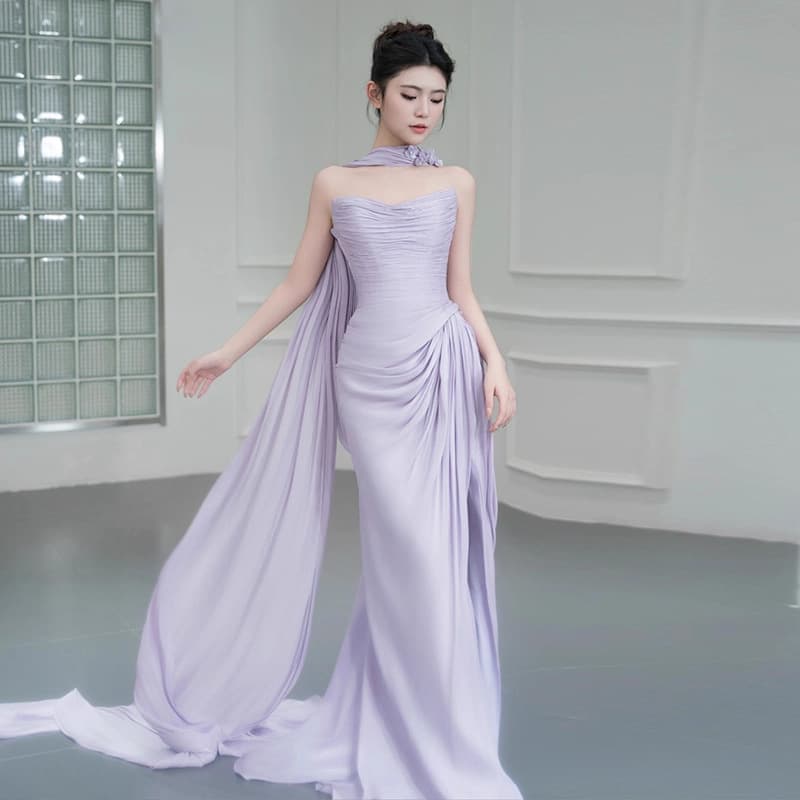 Sexy Strapless Evening Dress Morning Robe Annual Meeting Birthday Banquet High-End Bride Engagement Slim Fishtail Toast Dress Women