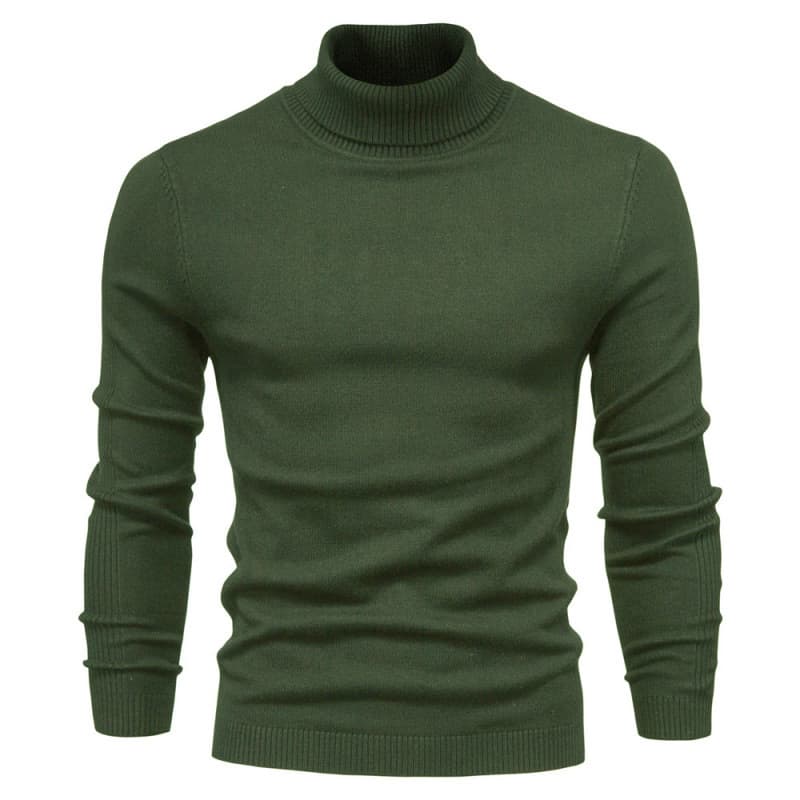 2025 Autumn/Winter New Men's Solid Color Pullover Turtleneck Sweater, Knitwear, Military Green Inner Layer Top