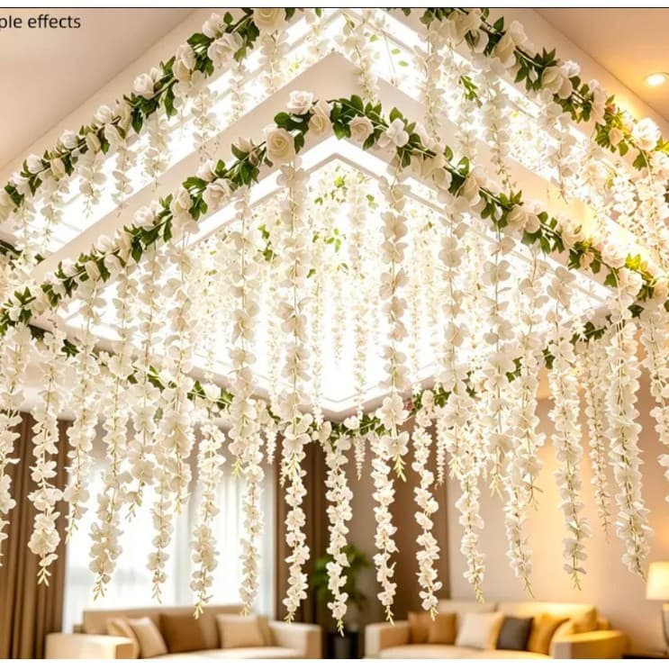 Wall Hanging Decorative Trailing Artificial Flowers for Outdoor Wedding Board Background Gardening Arrangement Arch White Vine Artificial Flowers Home