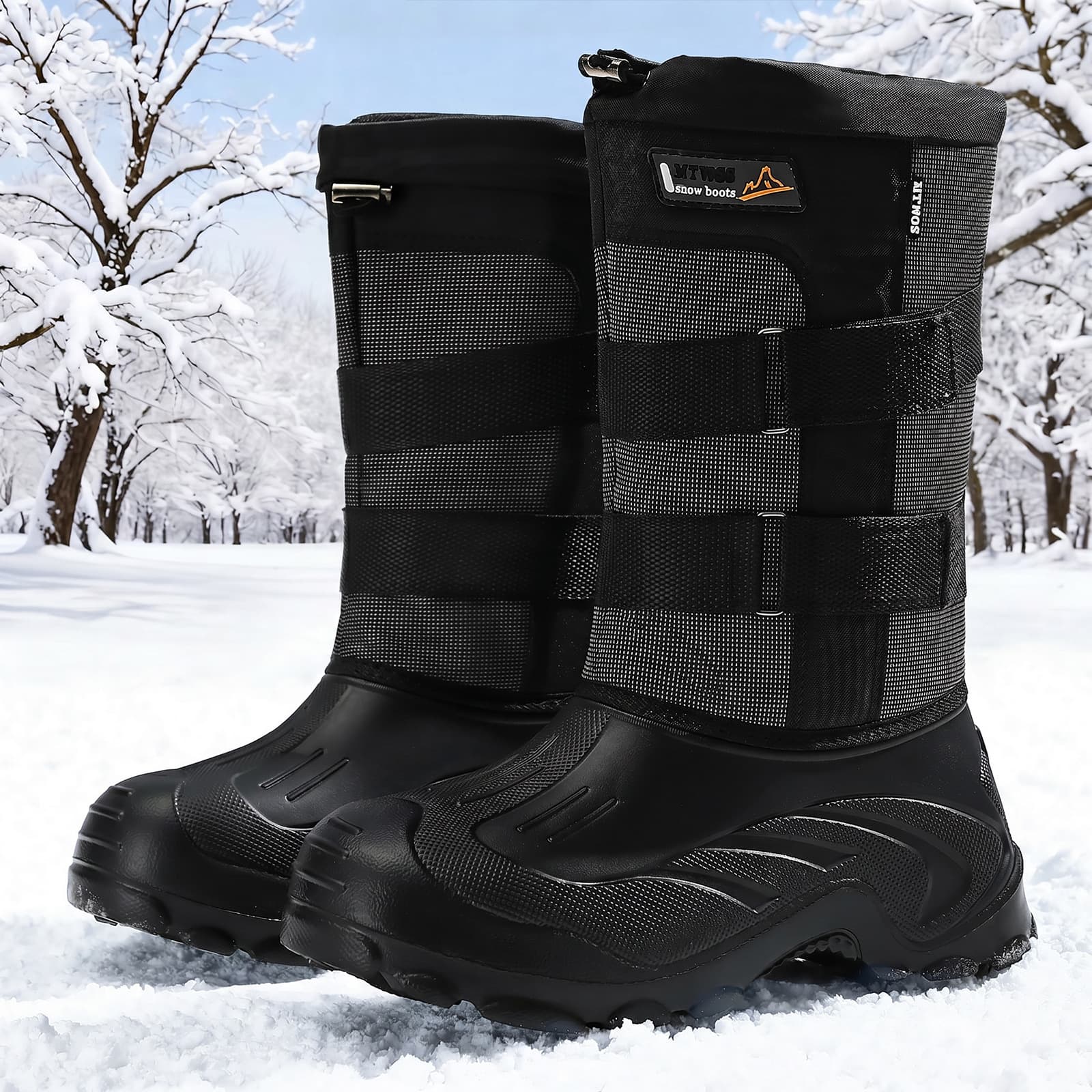 Cross-border Winter Men's Snow Boots, Fleece-Lined Warm Outdoor High-Top Cotton Boots, Velcro Thick Sole, Large Size Men's Shoes, Cotton Shoes
