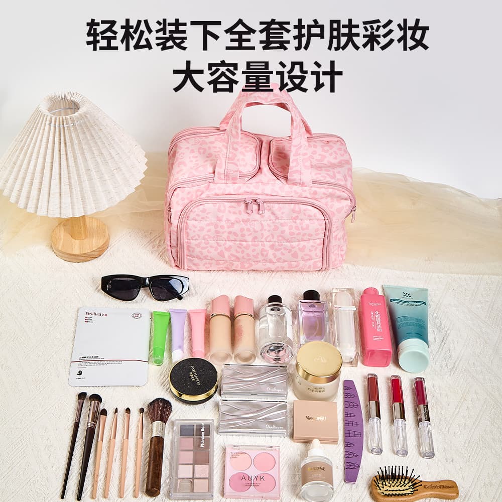 2026 cross-border new large-capacity simple cosmetic bag portable double opening partition storage bag travel toiletry bag