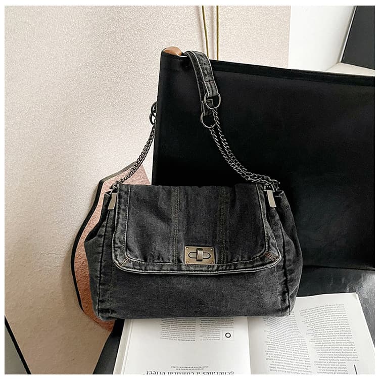 Cross-border Large Capacity Tote Bag with Chain Denim Crossbody Bag for Women Summer New Fashion Versatile Shoulder Bag