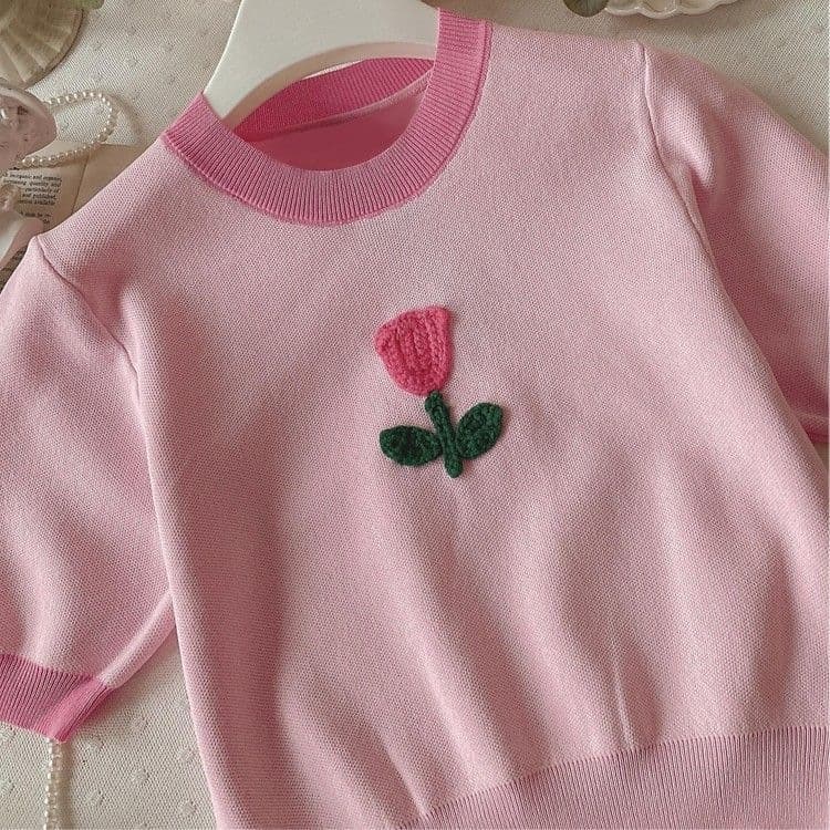 Girls Summer Short Sleeve T-Shirt 2026 New Style Children's Fashionable Knit Top for Summer Wear