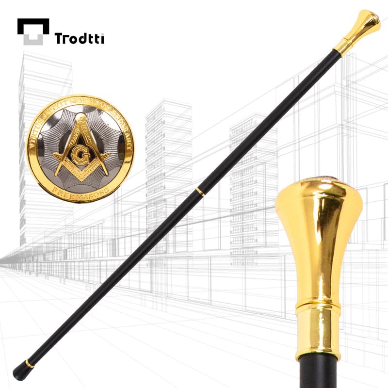 Gold Round Masonic VG Pattern Handle Walking Cane Metal Gentleman Cane High-End Civilized Dance Performance Prop