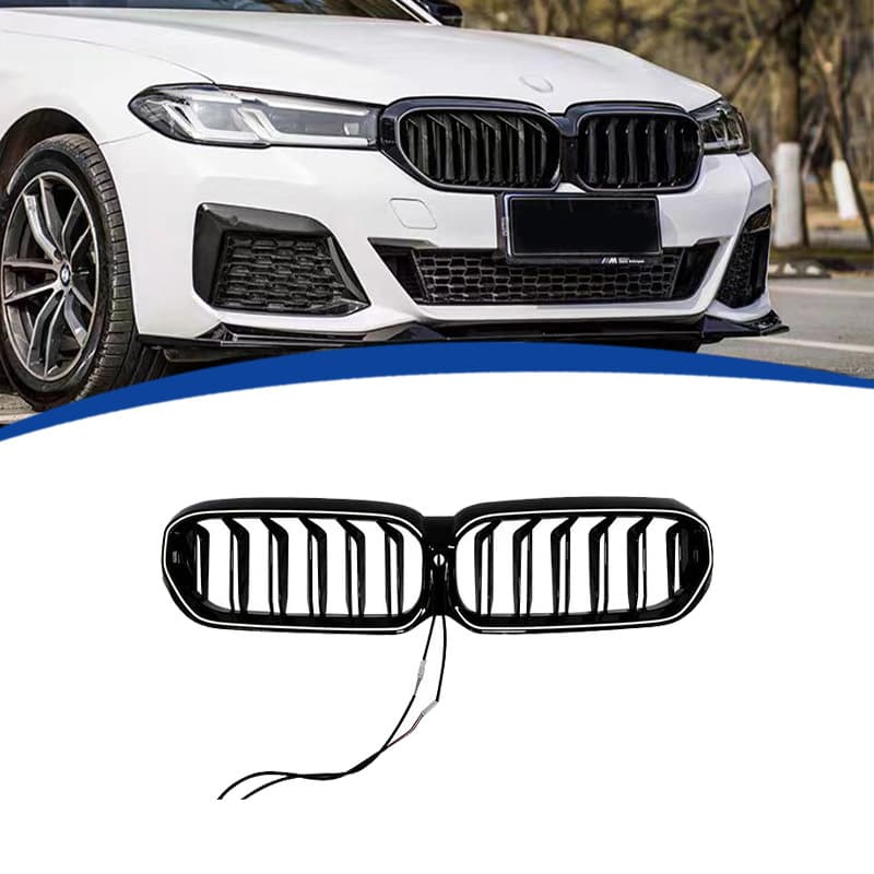 For 2021-2023 BMW 5 Series G30 Dual-Line Gloss Black Illuminated LED Grille PC Material