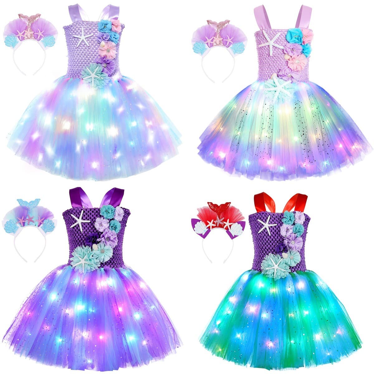 Glowing Mermaid Dress Fairy Tale Princess LED Dress High-End Mermaid Costume Baby Stylish Dress