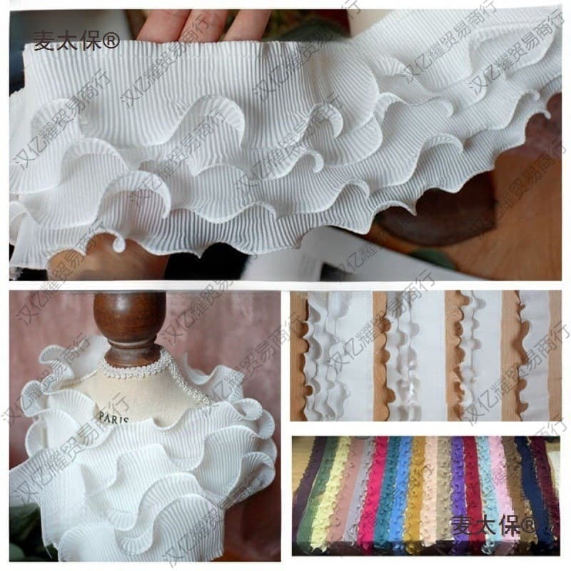 Per Meter Price Elastic Double-Layer Ruffle Trim Chiffon Elastic Lace Pleated Skirt Hem DIY Apparel Accessories