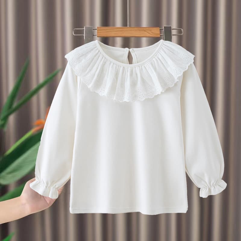 Children's T-Shirt Spring Autumn Cotton Girls Undershirt Baby Lace Collar White Shirt Toddler Kids T-Shirt Inner Layer Versatile
