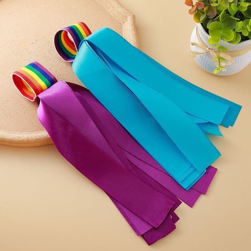 Children's Kindergarten Performance Headband Student Stage Performance Games Rainbow Wrist Flower Ribbon Dance Ribbon