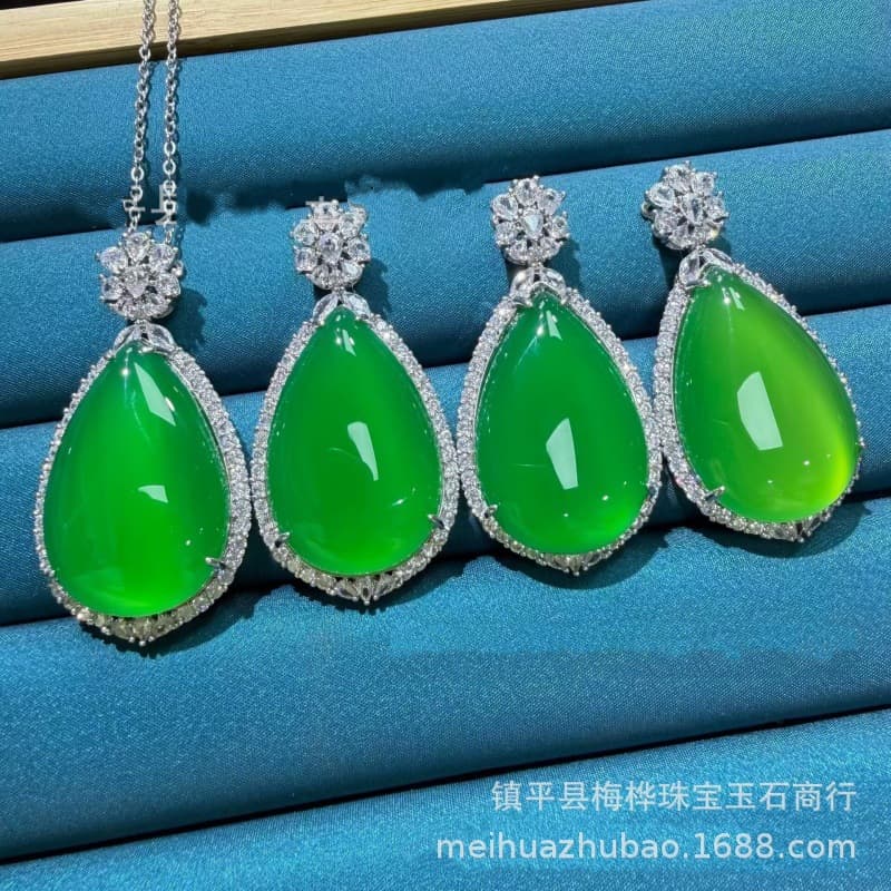 Live Sourcing High-Quality Silver-Plated Imperial Green Jadeite Buddha Pendant with Green Agate Drop, Lucky Bean Women's Necklace