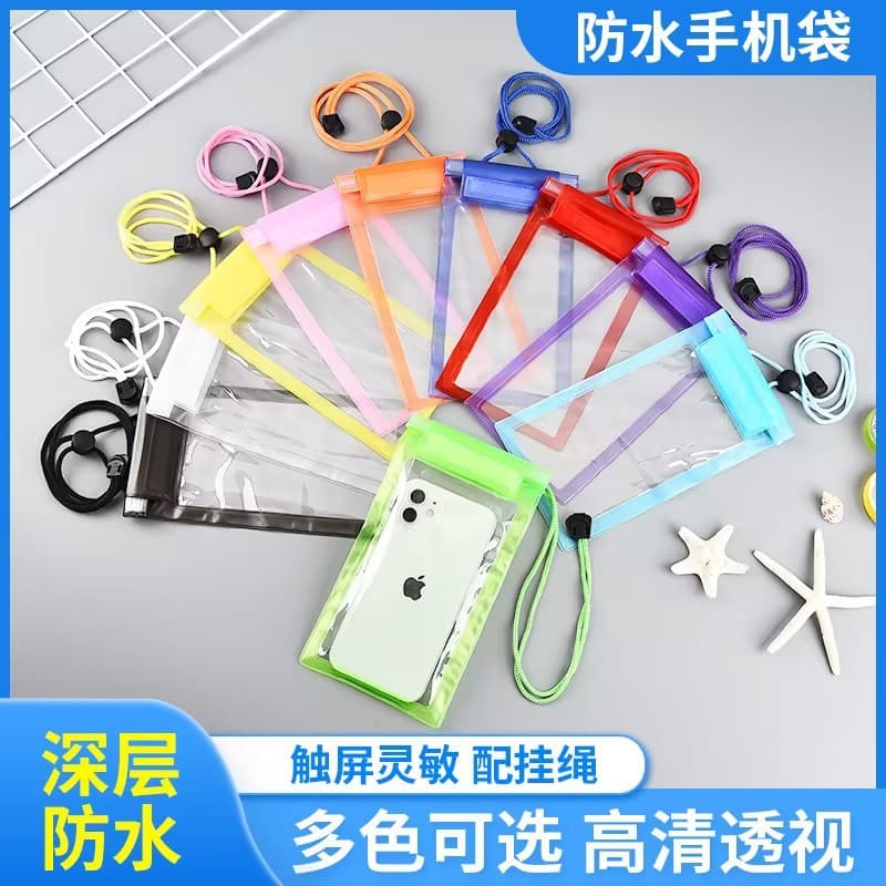 Waterproof phone case for summer swimming, hot springs, rafting, transparent PVC plastic phone bag with hanging rope
