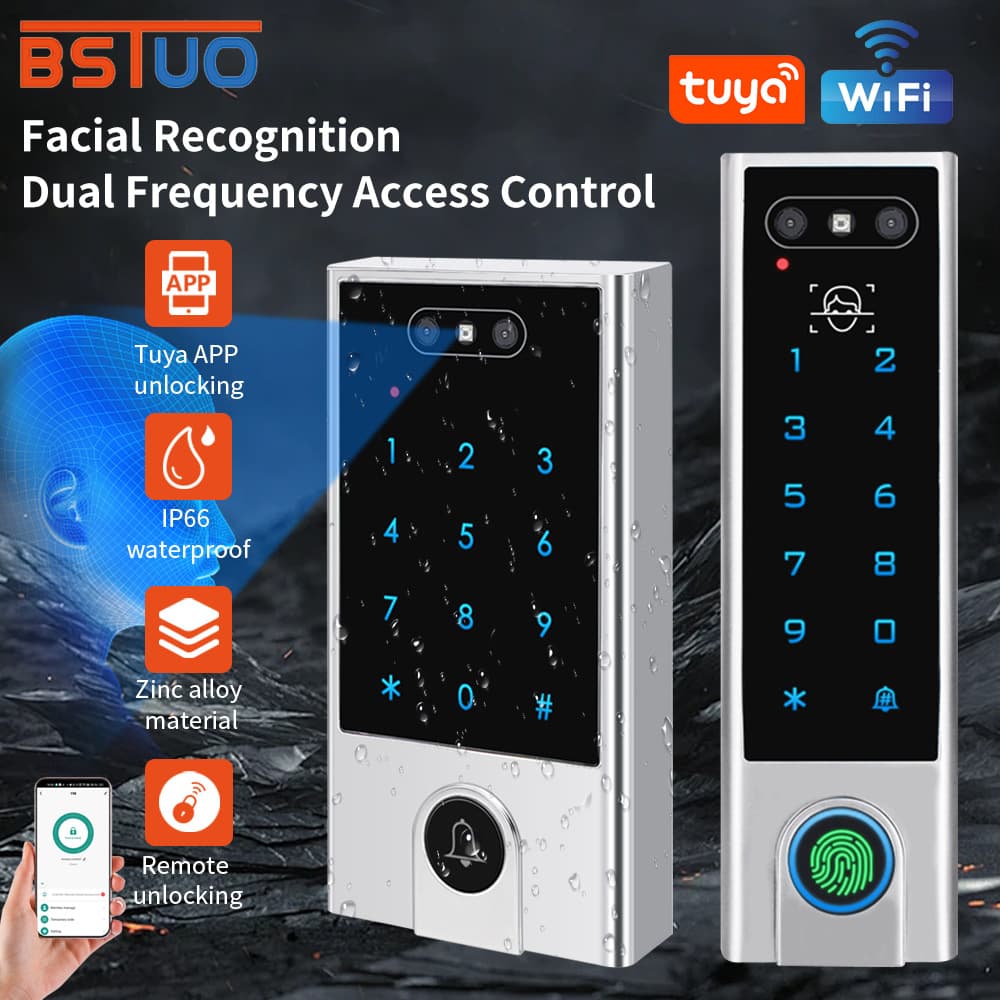 Tuya WiFi Face Recognition Metal Dual-Frequency Access Control All-in-One Machine, Mobile App, Card Swipe Smart Lock, Magnetic Lock