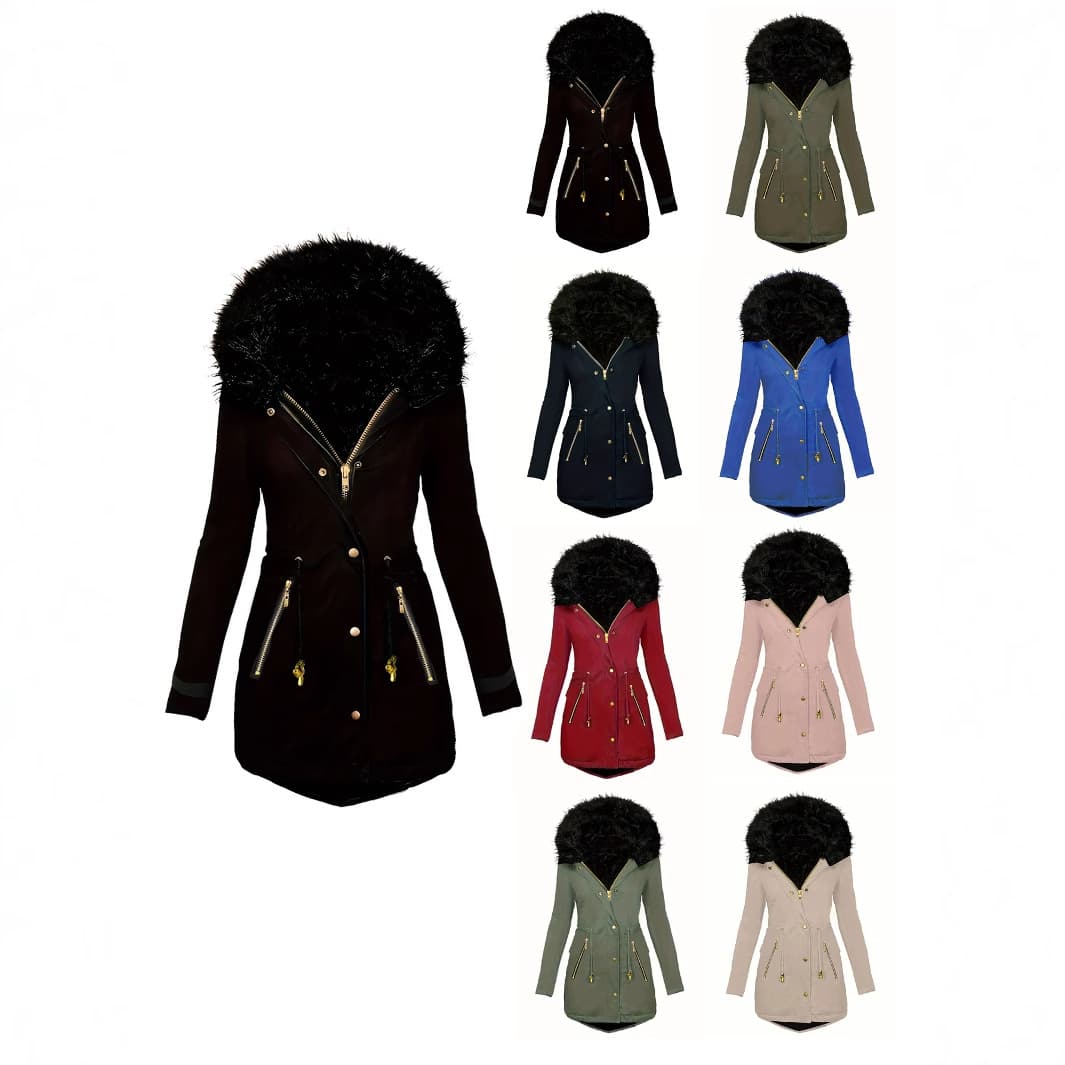 2024 Amazon Europe and America Cross-Border Winter Zipper Faux Fur Trim Hat Zipper Cotton Jacket