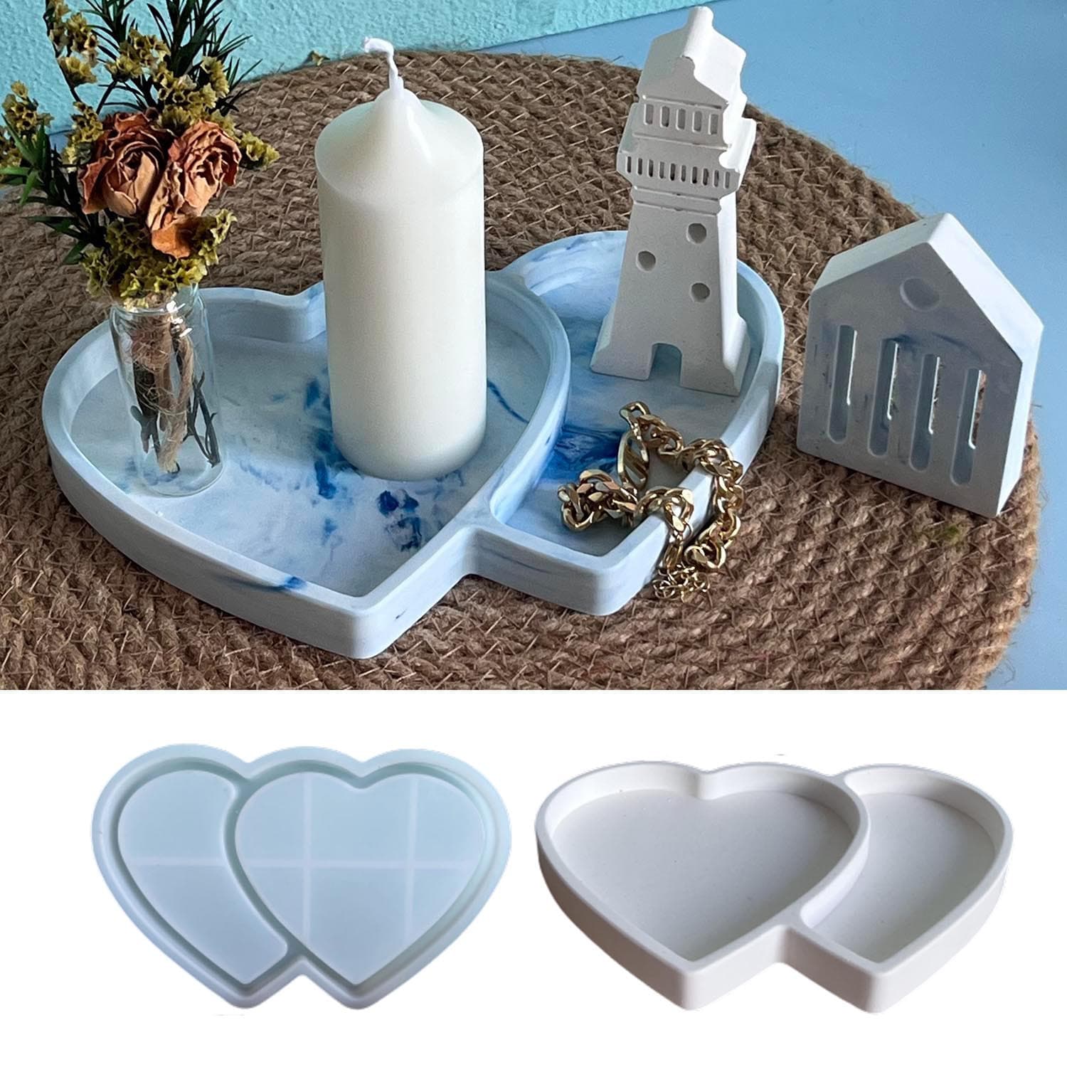 Large Double Linked Heart Tray Silicone Mold Jewelry Storage Plate Plaster Mold Valentine's Day DIY Mold
