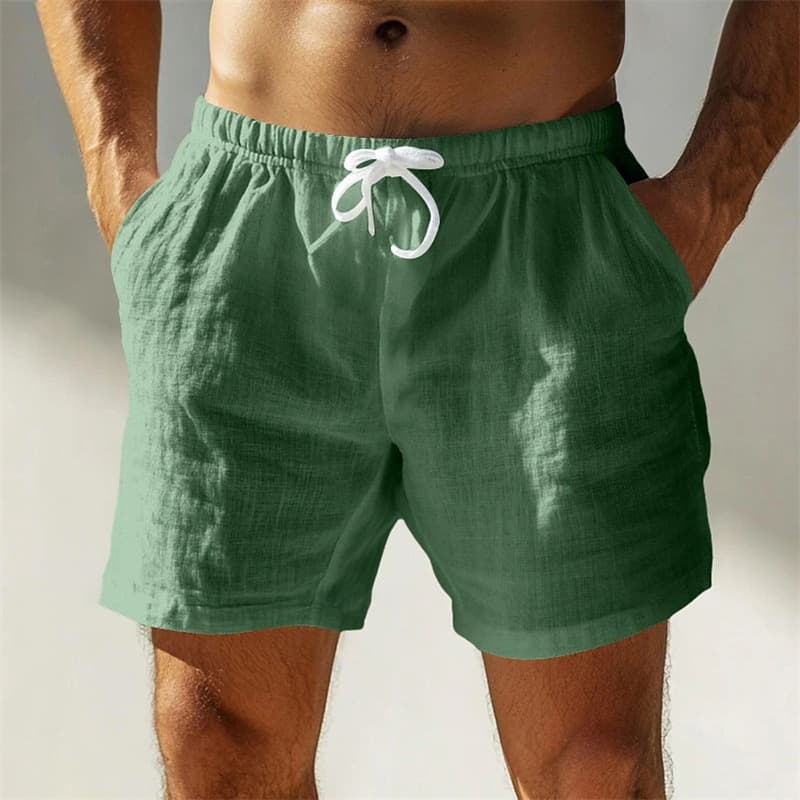 Men's Summer High-Quality Cotton Beach Casual Solid Color Breathable Outdoor Shorts
