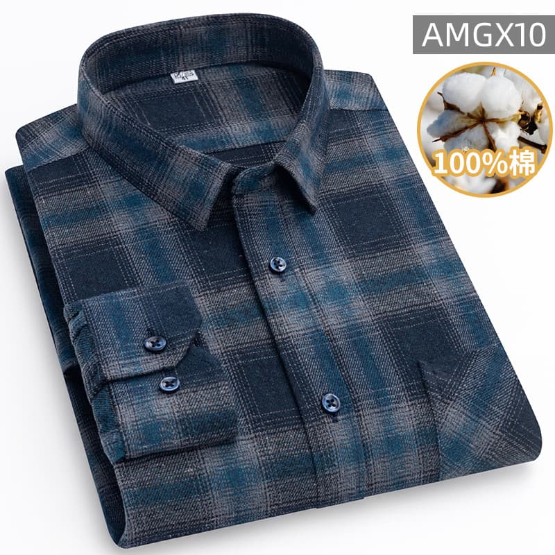 New Cotton Long Sleeve Plaid Shirt for Men, Middle-aged and Elderly Dad, Plus Size, Brushed Pure Cotton Shirt, Straight Hem, Loose Fit