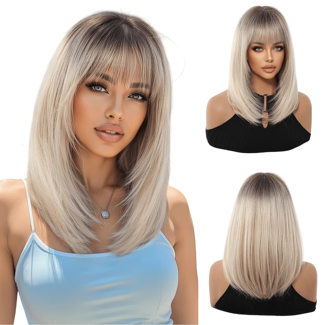 Wig Gradient Blonde Roots Dyed Black High-Layer Long Straight Hair Full Wig for Women Hot Selling Wigs Full Wig for Women