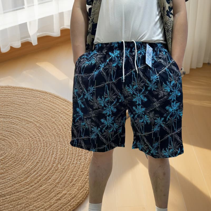 Men's Summer Print Beach Shorts Thin European and American Style Cotton Silk Casual Five-Point Pants Street Trend Beachwear