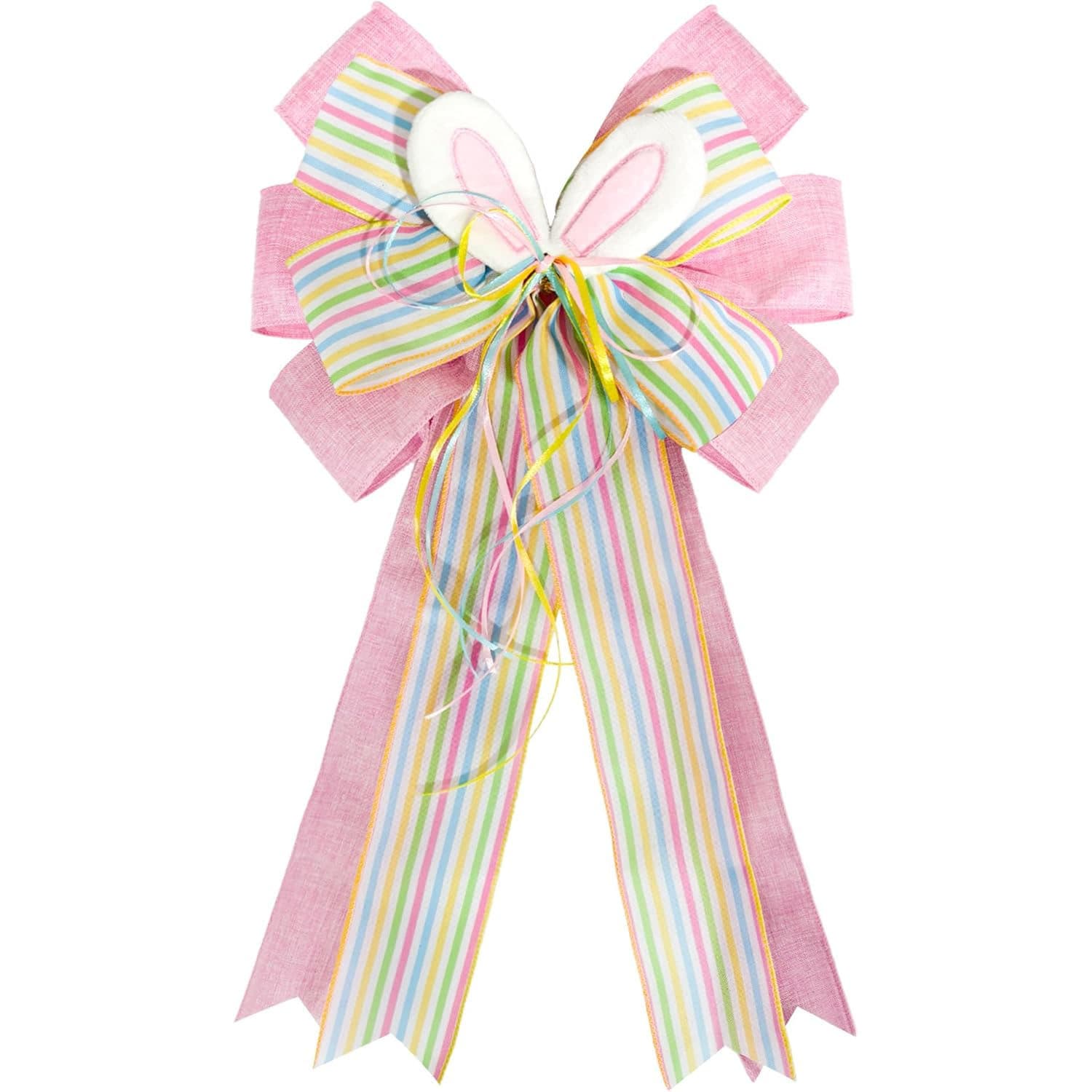 Amazon Cross-Border Satin Printed Ribbon, Handmade DIY Easter Bunny Bow Tree Topper Ornament Hanging Decoration