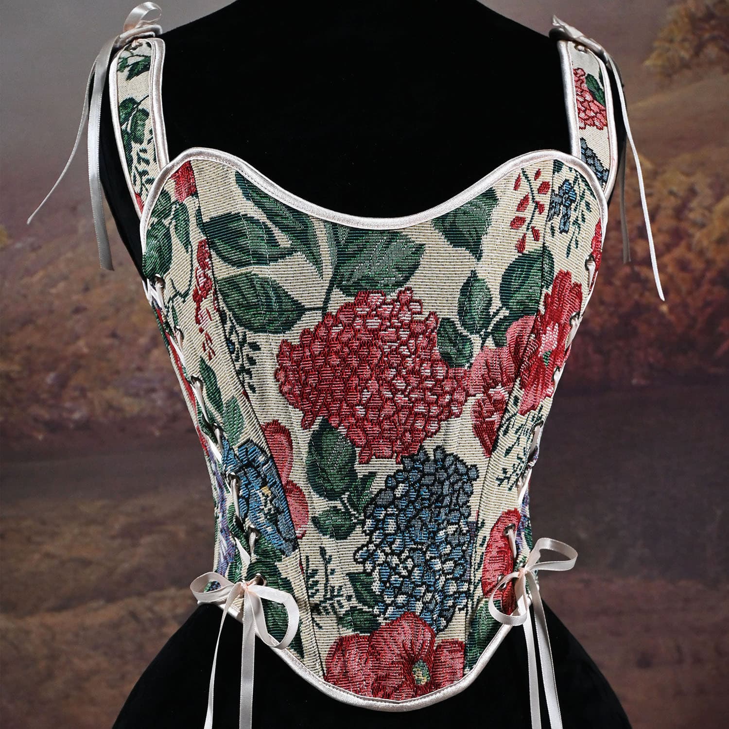 3064 Yarn-Dyed Polyester-Cotton Jacquard Azalea Pattern 3D Realistic Simple Front and Back Tie Bra