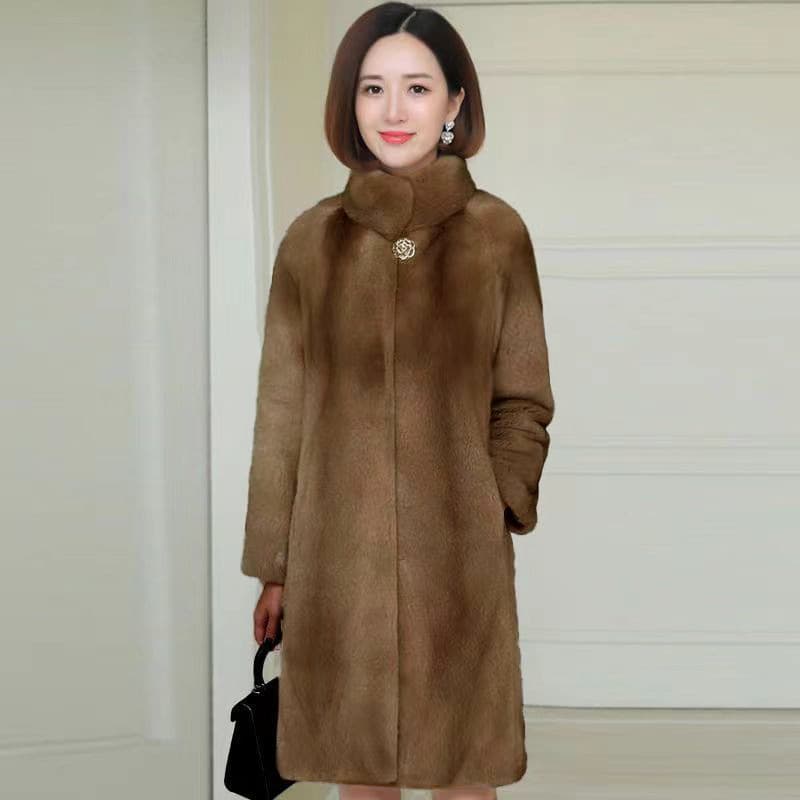 Winter New Fur Coat Women Mid-Length Faux Mink Fur Jacket Mink Velvet Plus Size Korean Stand Collar Fashion