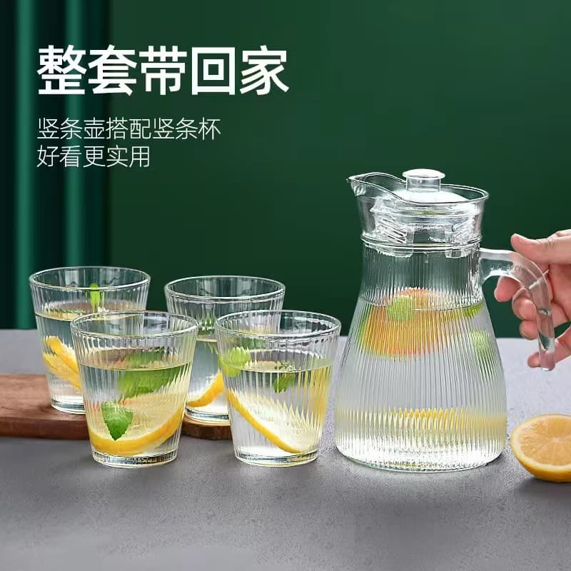 Glass Cold Water Pitcher, Heat-Resistant Premium Waterware Set, Large Capacity Water Jug, High-Aesthetics Glass Cup Water Cup Gift