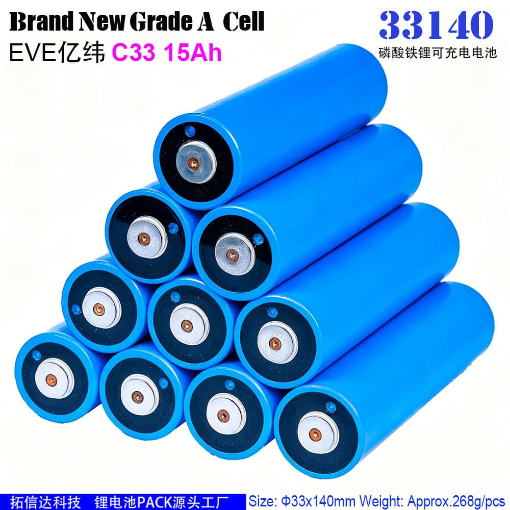 33140 LiFePO4 Power Battery Cell EVE C33 Cylindrical Large Single Cell Photovoltaic Pure Energy LiFePO4 Lithium Battery
