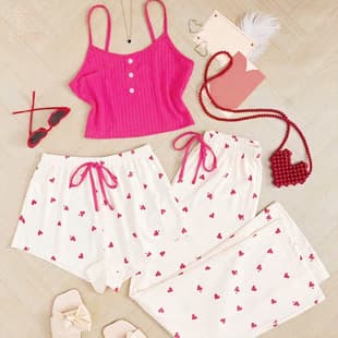 Heart Print Pajama Set for Women Spring Summer Sweet Cute Shorts Loungewear Sexy Homewear Factory Wholesale
