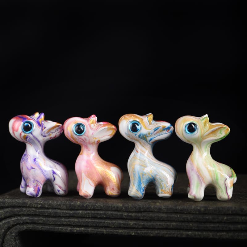 Lacquer Floating Lacquer Deer Ornament Collectibles Decoration Wood Carving "Deer with You" Cute Cartoon Handheld Tea Pet Craft Small Item