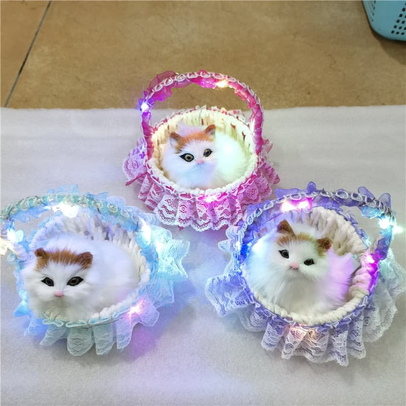 Simulated Flower Basket Cat, Meowing Cat Animal Simulation, Fur Ornaments, Hot-Selling Scenic Spot Stall Children's Toy Gift