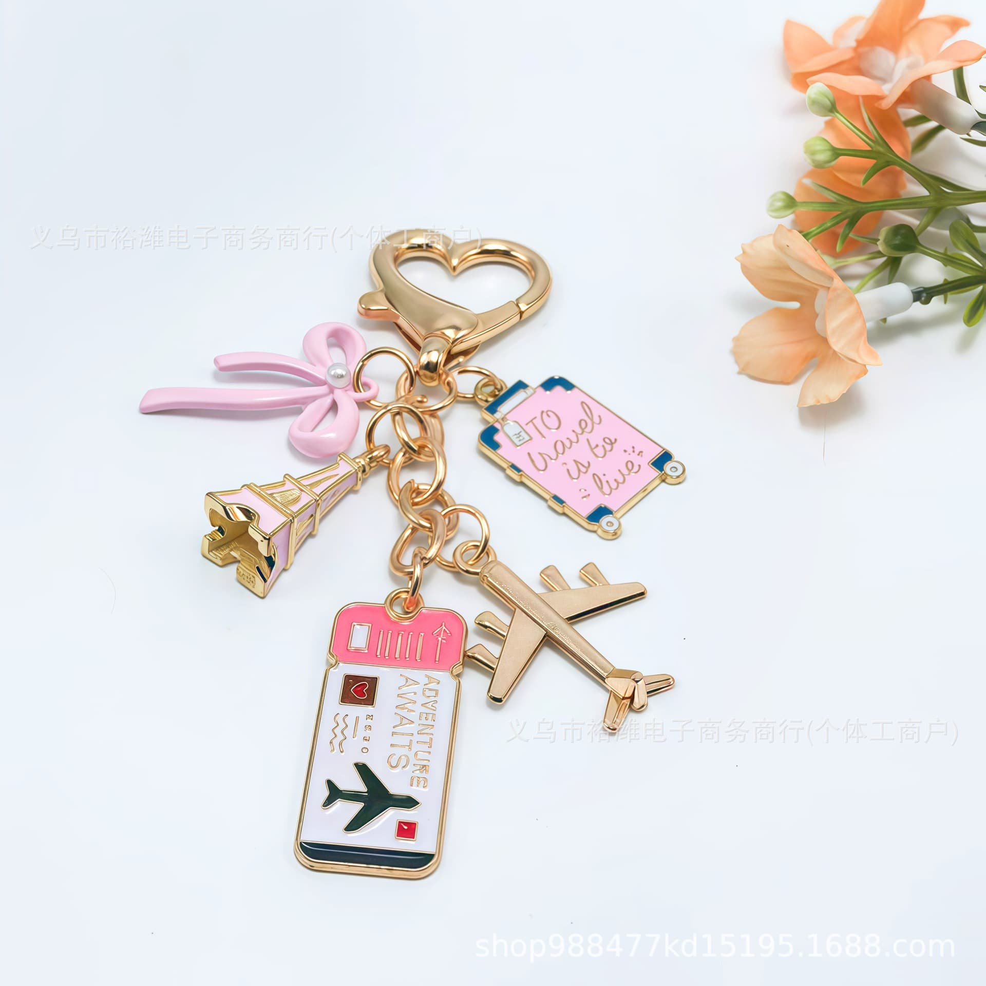 New Hot Selling Heart Buckle Airplane Passport Bow Pink Keychain Bag Car Keychain Pendant
