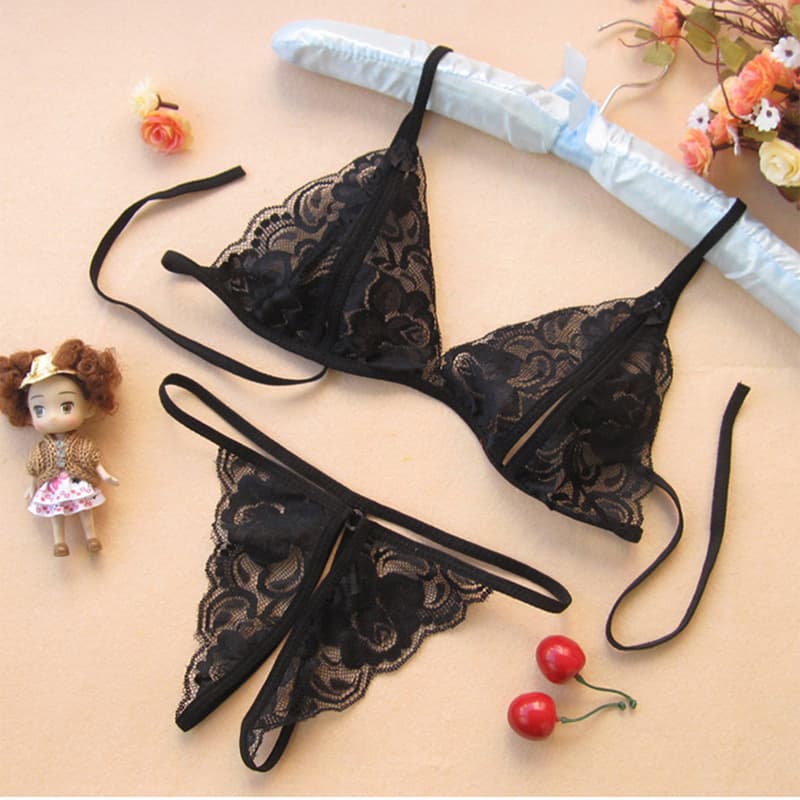 Sexy Lingerie See-Through Lace Bra and Panty Set with Detachable Cups, Drop Shipping Available