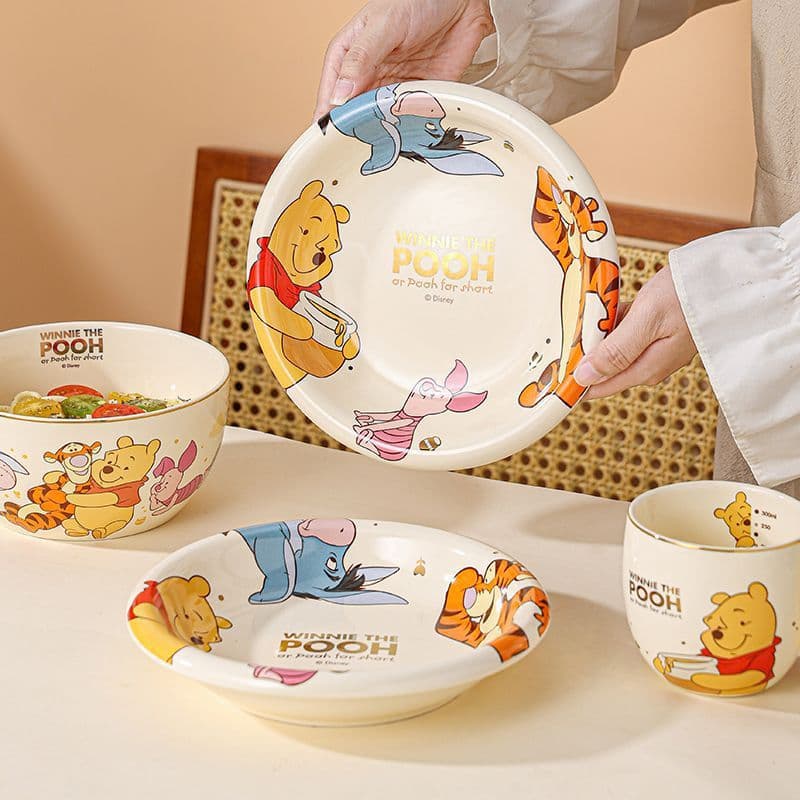 Angel Stitch Dinnerware Set - Ceramic Bowls and Plates for Home, Cute Cartoon Kids Rice Bowls and Dishes Set