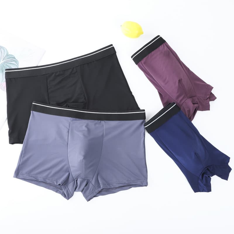 New Ice Silk Men's Underwear with Graphene Crotch, Lightweight Ice Silk Boxer Briefs, Mid-Rise, Plus Size, 4-Pack